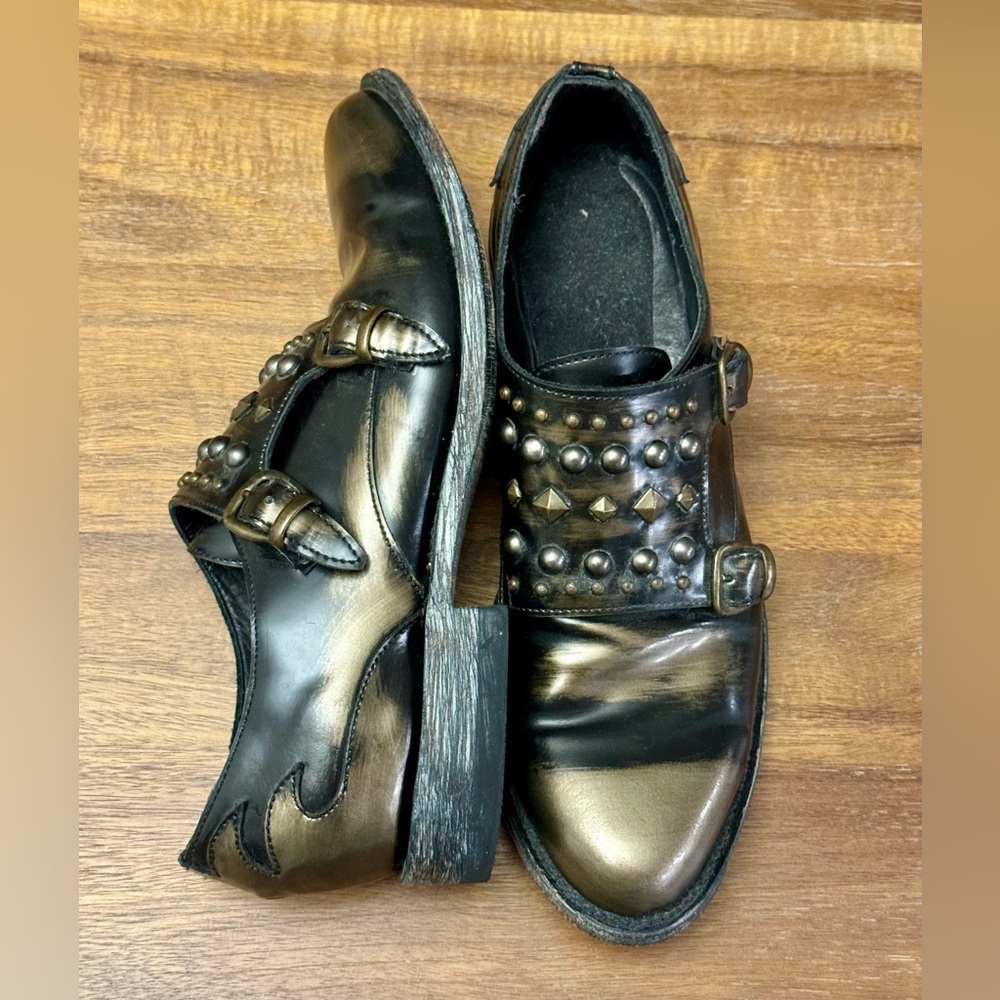 Old Gringo Pewter Distressed Patent Leather Studded Loafers Size 10 - Picture 3 of 9